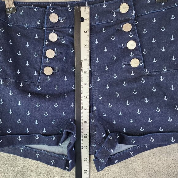 Juniors Almost Famous Blue Denim Anchor Print Shorts Hi Rise 3" Inseam Size 9 - Picture 6 of 10